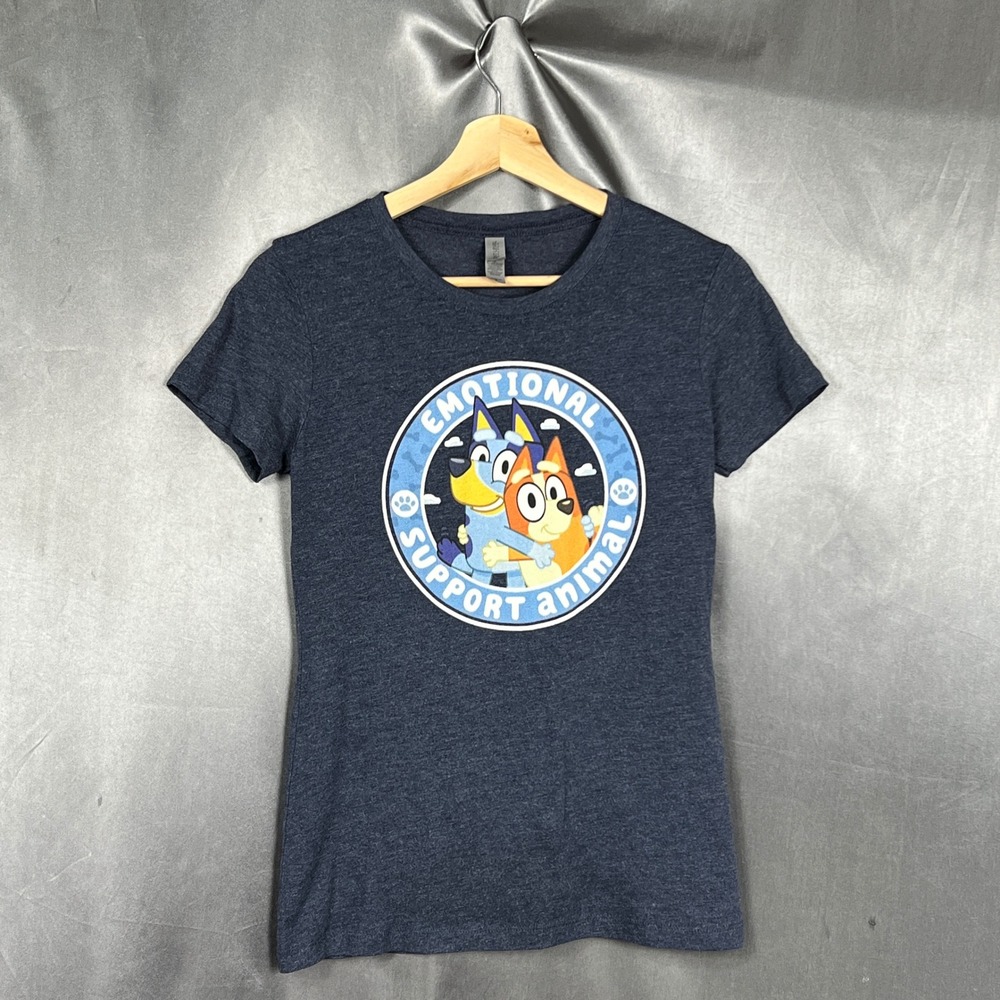 Next‎ Level Bluey Bingo Emotional Support Animal Navy Heather Graphic Tee Kids M